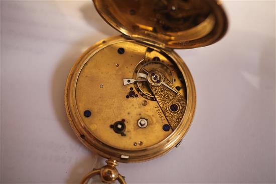 A Victorian engine turned 18ct gold keywind pocket watch,